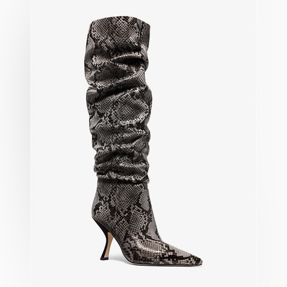 Snakeskin Print Knee-High Boots
